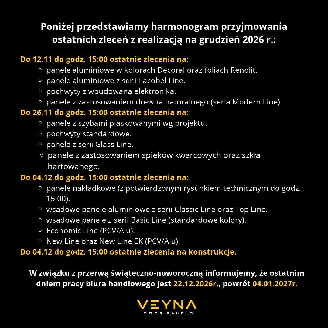 Harmonogram Veyna Święta 2026