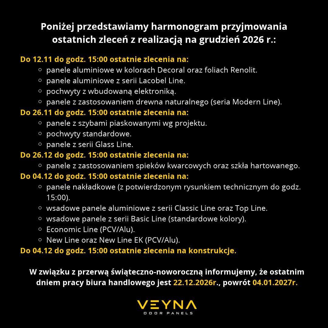 Harmonogram Veyna Święta 2026